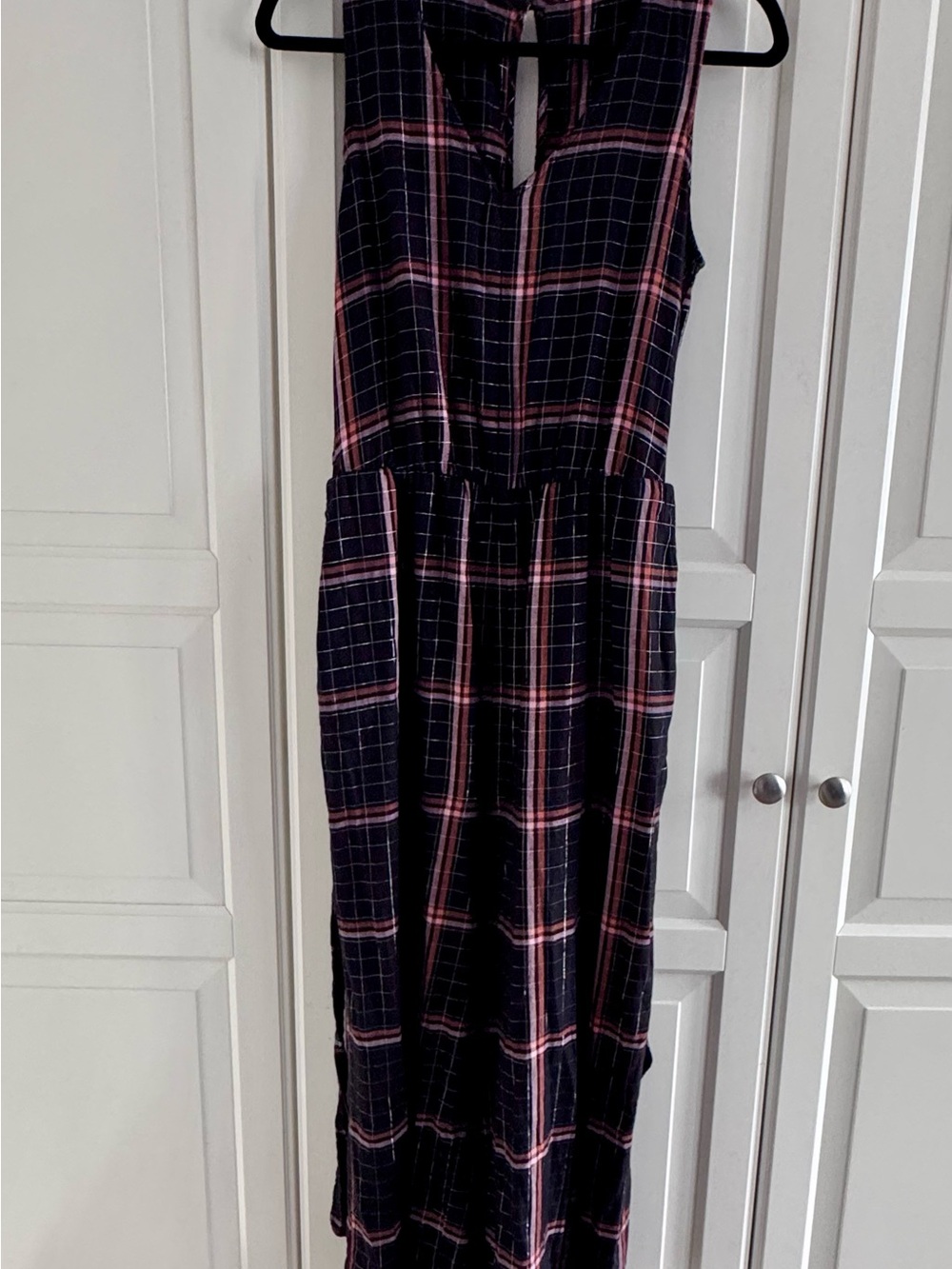 Old Navy Black and Pink Plaid Maxi Dress